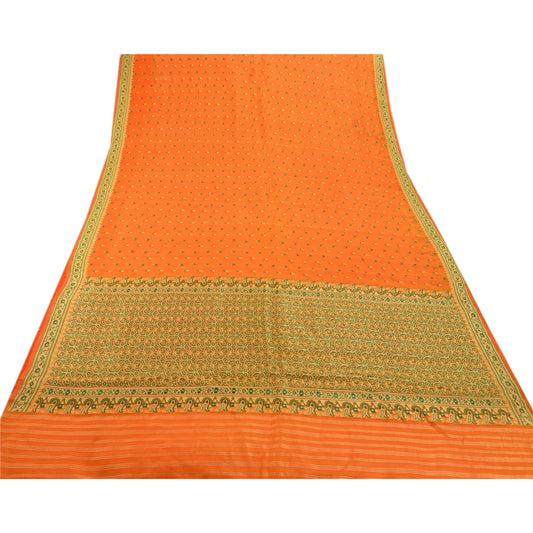 Sanskriti Vintage Indian Saree 100% Pure Organza Silk Woven Craft Sustainable Fabric Sari