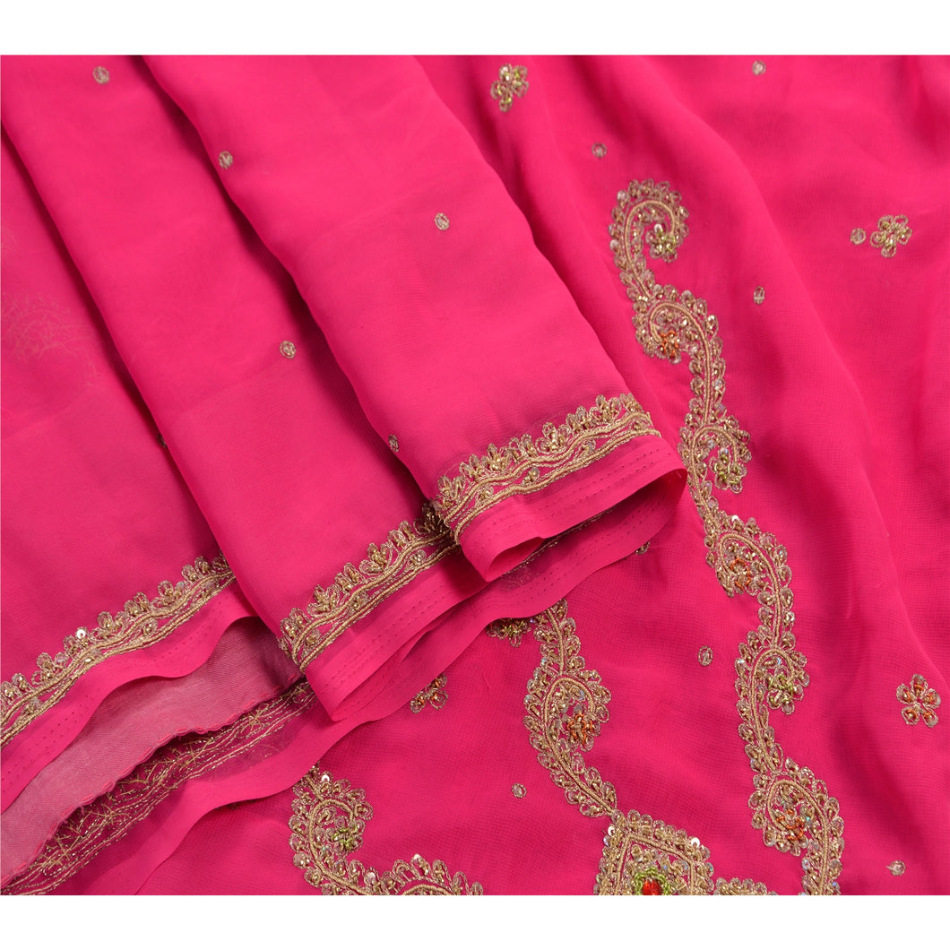 Sanskriti Antique Vintage Saree Georgette Hand Embroidery Fabric Premium Sari