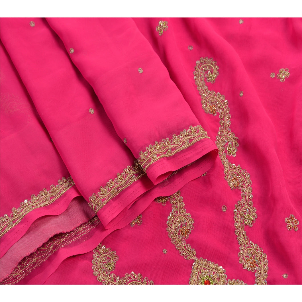 Sanskriti Antique Vintage Saree Georgette Hand Embroidery Fabric Premium Sari