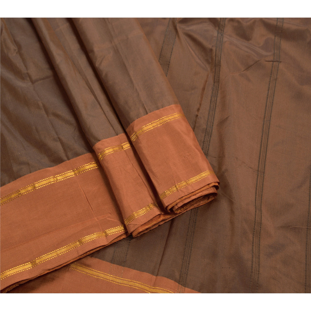Sanskriti Vintage Indian Saree Art Silk Brown Woven Craft Fabric Sari