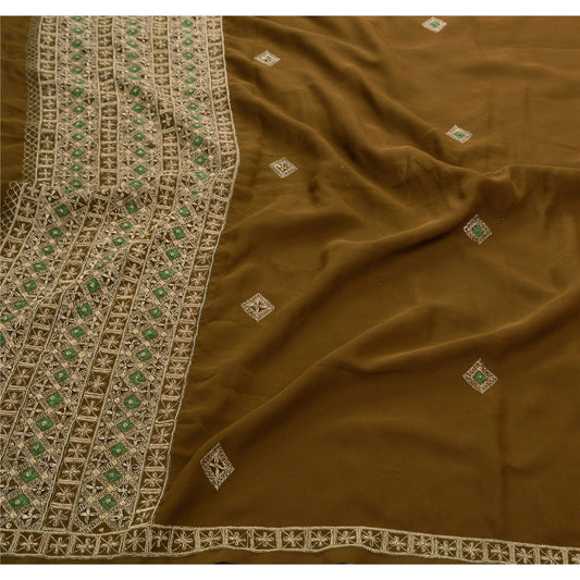 Sanskriti Vintage Antik Sari Georgette Håndbroderi Bæredygtigt Stof Premium Sari