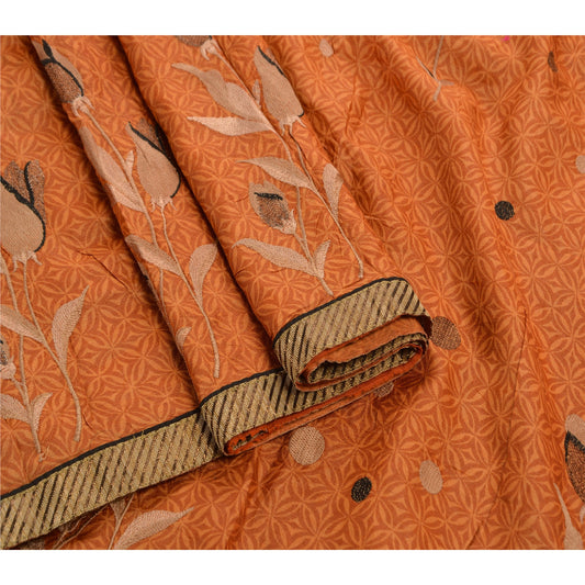 Sanskriti Vintage Antique Indian Saree 100% Pure Silk Embroidered Sustainable Fabric Sari