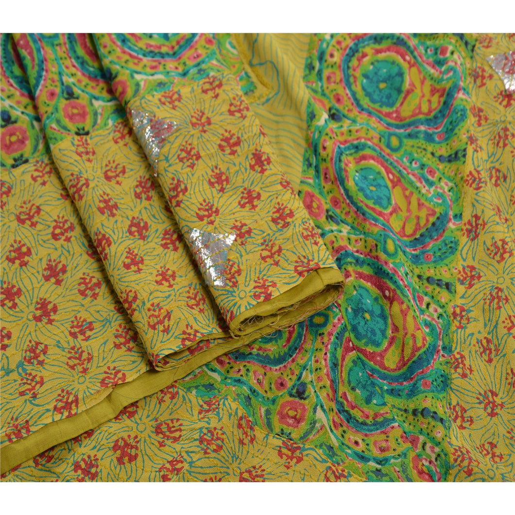 Sanskriti Vintage Indian Saree Georgette Hand Beaded Craft Fabric Premium Sari