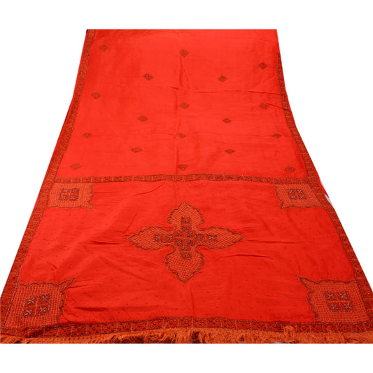 Sanskriti Vintage Indian Red Saree 100% Pure Silk Hand Beaded Sustainable Fabric Premium Sari