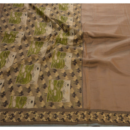 Sanskriti Vintage Indian Saree 100% Pure Silk Brown Woven Craft Sustainable Fabric Sari