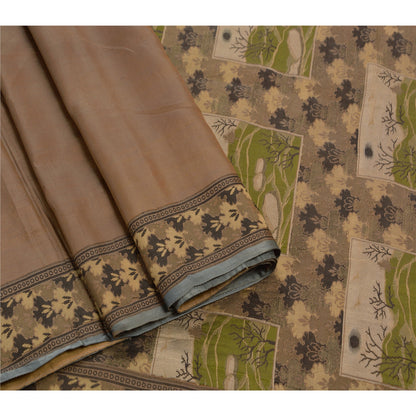 Sanskriti Vintage Indian Saree 100% Pure Silk Brown Woven Craft Sustainable Fabric Sari