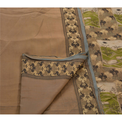Sanskriti Vintage Indian Saree 100% Pure Silk Brown Woven Craft Sustainable Fabric Sari