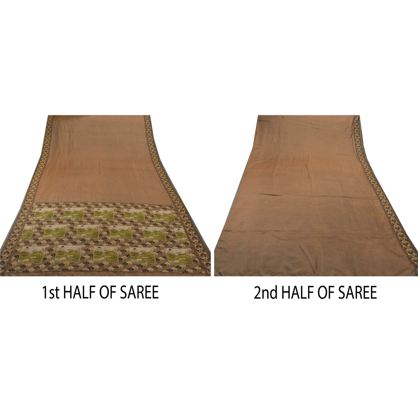 Sanskriti Vintage Indian Saree 100% Pure Silk Brown Woven Craft Sustainable Fabric Sari