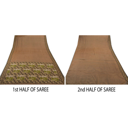 Sanskriti Vintage Indian Saree 100% Pure Silk Brown Woven Craft Sustainable Fabric Sari