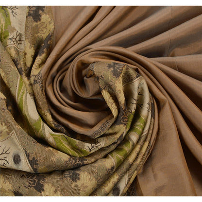 Sanskriti Vintage Indian Saree 100% Pure Silk Brown Woven Craft Sustainable Fabric Sari
