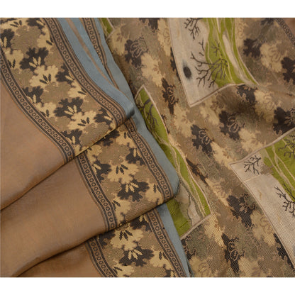 Sanskriti Vintage Indian Saree 100% Pure Silk Brown Woven Craft Sustainable Fabric Sari