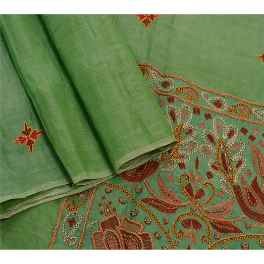 Sanskriti Vintage Antique Indian Saree Blend Cotton Hand Embroidery Sustainable Fabric Sari