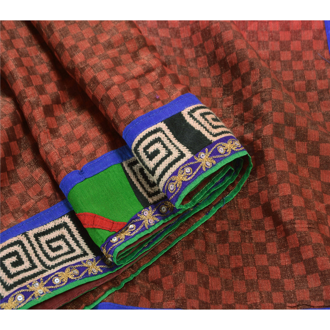 Sanskriti Vintage Indian Saree Art Silk Embroidered Woven Fabric Premium Sari