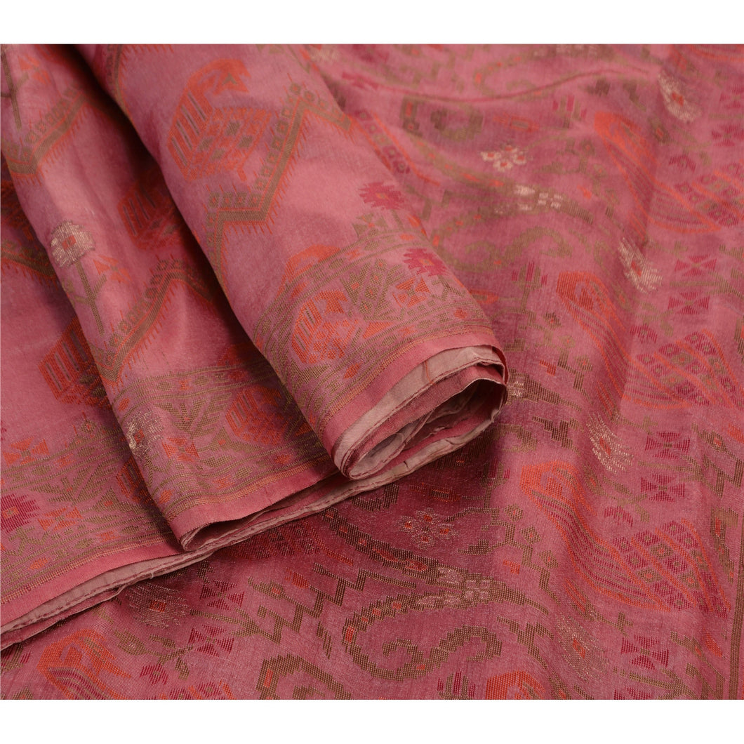 Sanskriti Vintage Indian Saree Blend Silk Pink Woven Craft Fabric Premium Sari