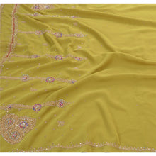 Load image into Gallery viewer, Sanskriti Vintage Indian Green Saree Georgette Hand Beaded Craft Fabric Premium Sari
