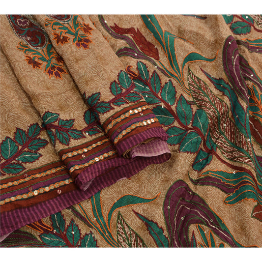 Sanskriti Vintage Saree Blend Georgette Hand Beaded Sustainable Fabric Cultural Premium Sari