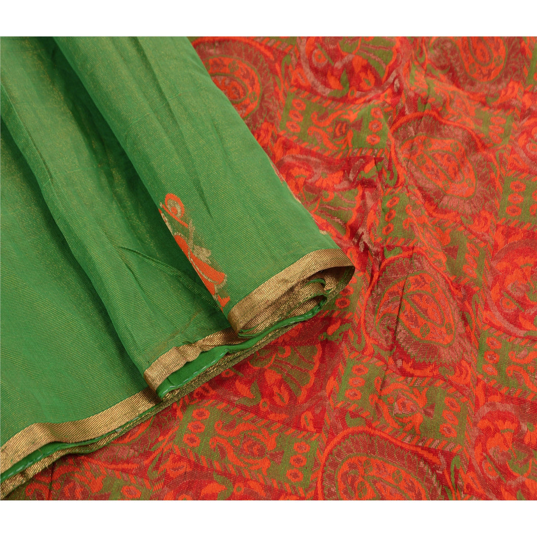 Sanskriti Vintage Indian Saree Cotton Blend Green Woven Cultural Fabric Sari