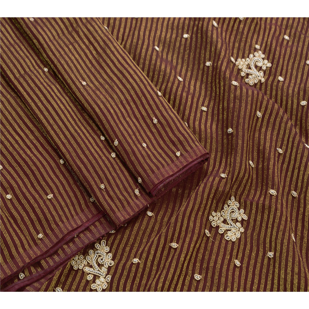 Sanskriti Vintage Saree Georgette Hand Beaded Woven Fabric Ethnic Premium Sari
