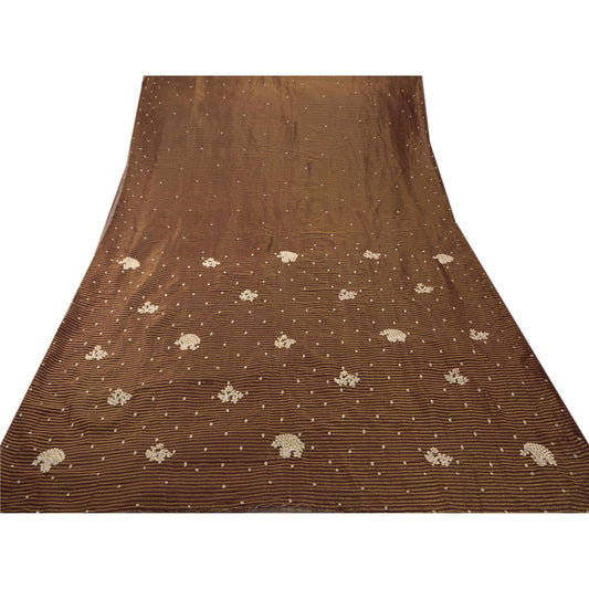 Sanskriti Vintage Saree Georgette Hand Beaded Woven Sustainable Fabric Ethnic Premium Sari