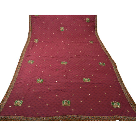 Sanskriti Vintage Indisk Sari Blandet Georgette Håndperlet Bæredygtigt Stoff Kulturel Premium Sari