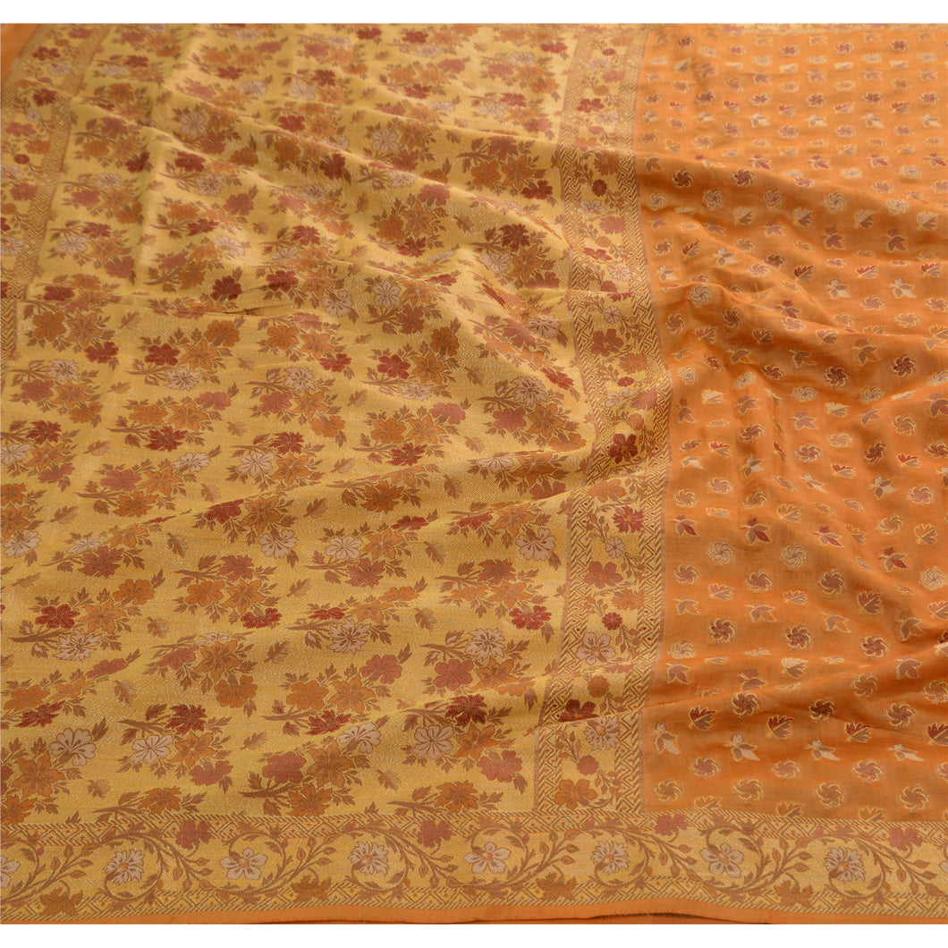 Sanskriti Vintage Indian Saree Art Silk Saffron Woven Fabric Ethnic Premium Sari