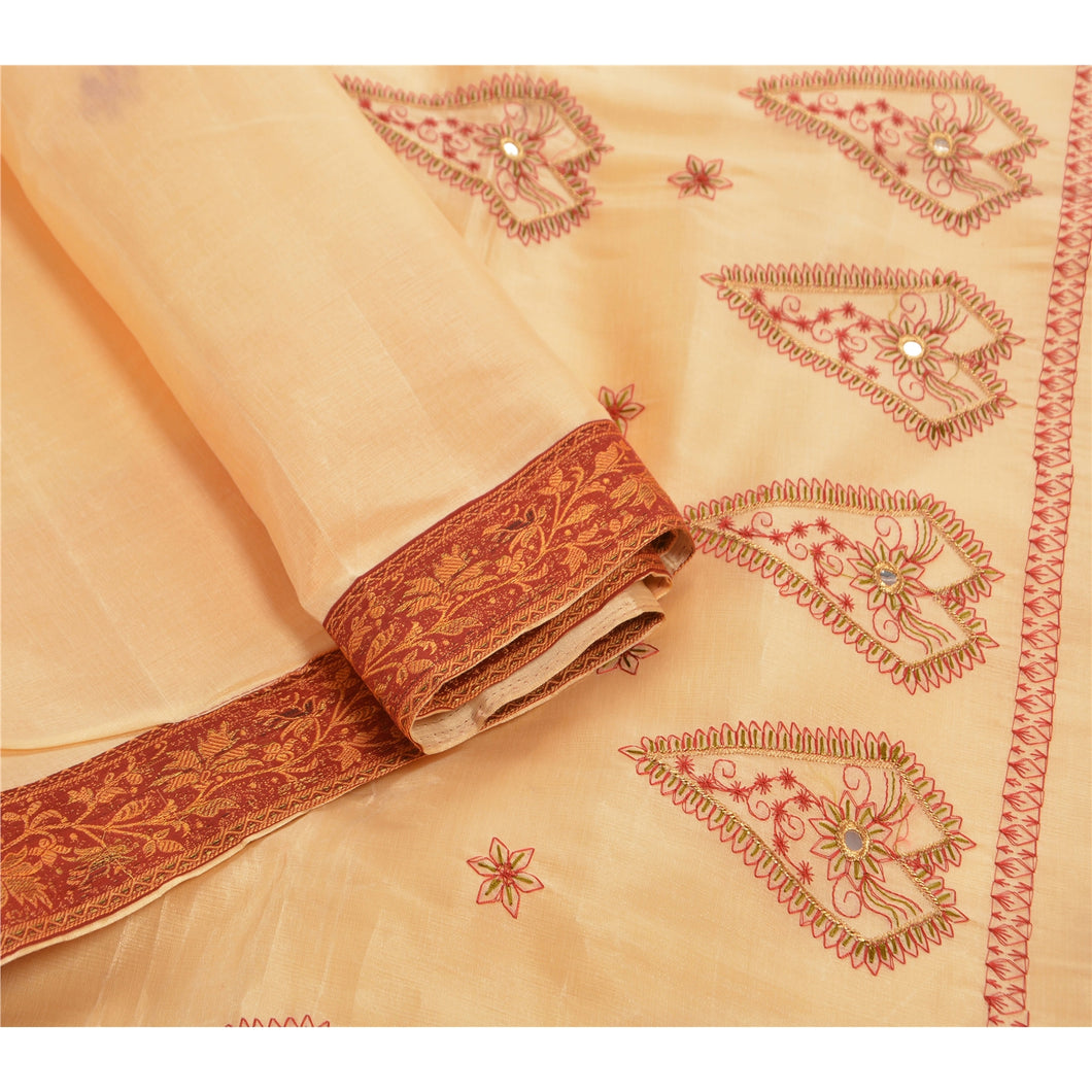 Sanskriti Vintage Indian Saree Art Silk Hand Embroidered Fabric Premium Sari
