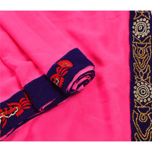 Load image into Gallery viewer, Sanskriti Vintage Saree Georgette Pink Hand Embroidery Craft Fabric Premium Sari

