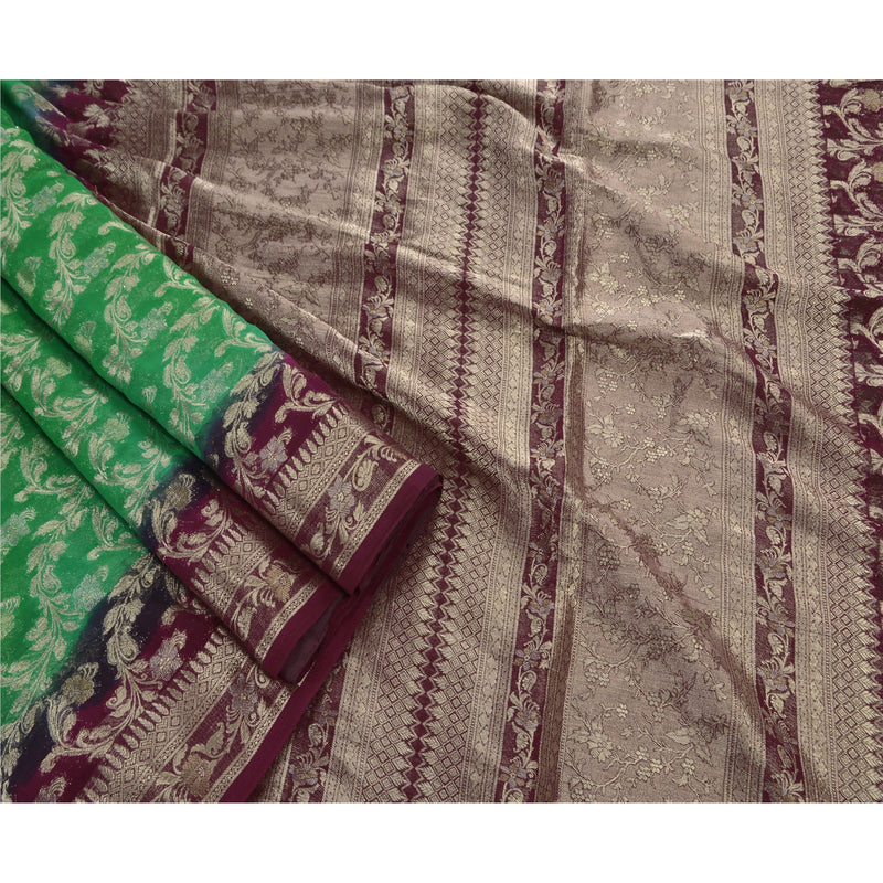 Sanskriti Vintage Premium Indisk Sari Georgette Vævet Bæredygtigt Stoff Sari Brokade Zari