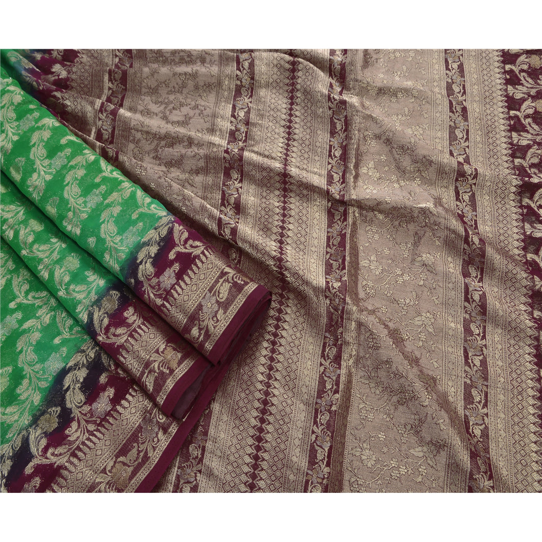Sanskriti Vintage Premium Indian Saree Georgette Woven Fabric Sari Brocade Zari