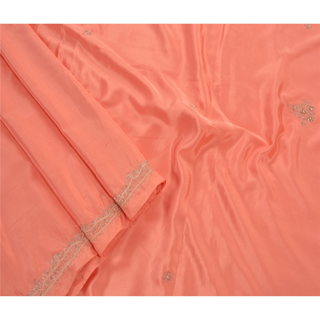 Sanskriti Vintage Peach Saree Art Silk Hand Beaded Craft Fabric Premium Sari Peach