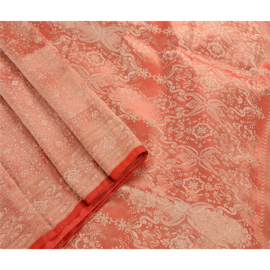 Sanskriti Vintage Indian Saree Art Silk Woven Cultural Fabric Premium Sari Red