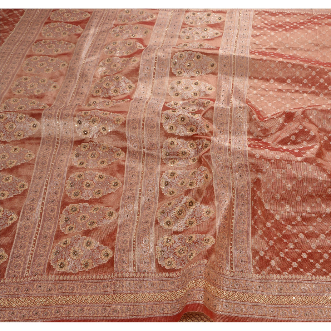 Vintage Saree Art Silk Hand Beaded Woven Fabric Premium Ethnic Sari with Blouse
