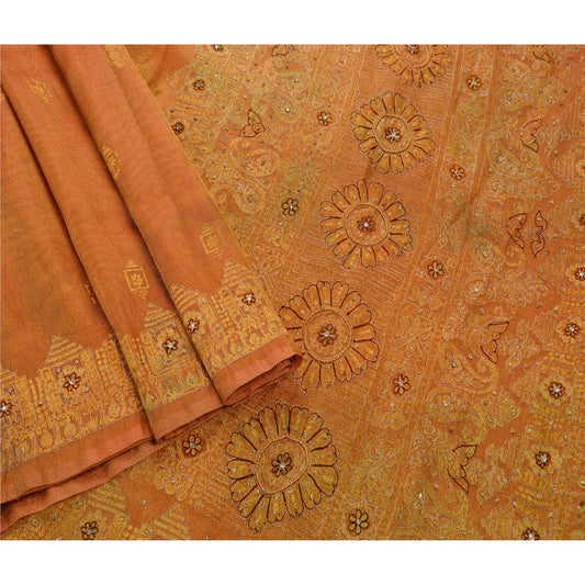 Sanskriti Vintage Antique Vintage Indian Saree Tissue Hand Embroidery Painted Sustainable Fabric Premium Sari