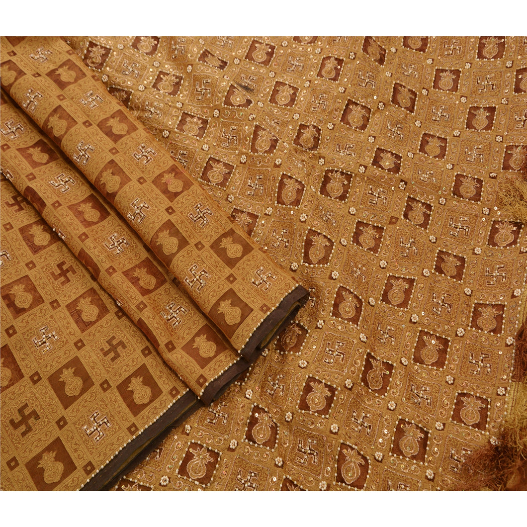 Antique Vintage Saree  Pure Organza Silk Hand Embroidery Fabric Premium Sari