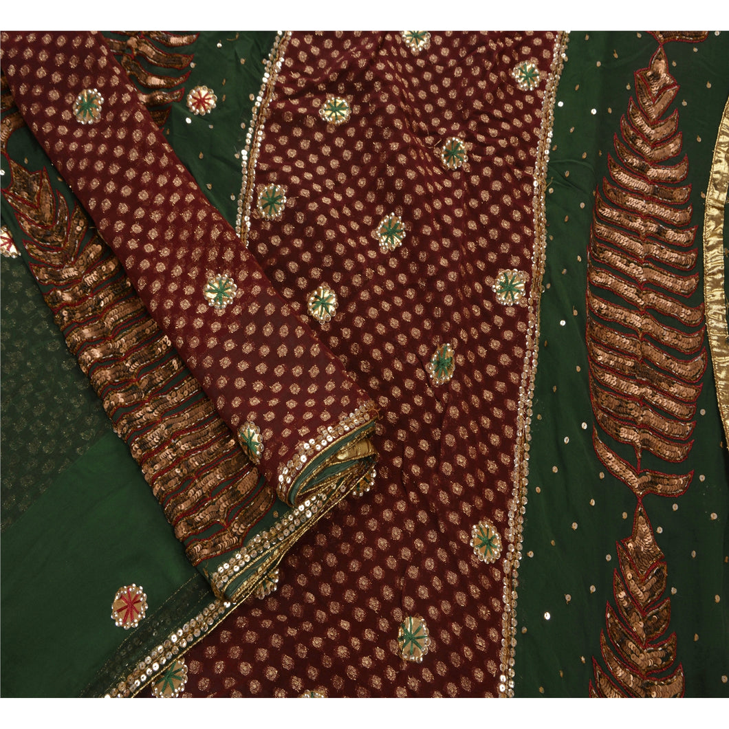 Sanskriti Vintage Green Saree Blend Georgette Hand Beaded Woven Fabric Cultural Premium Sari