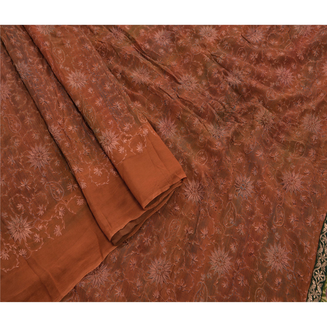 Sanskriti Vintage Saree Blend Georgette Embroidered Fabric Premium Ethnic Sari