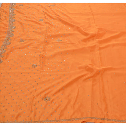 Санскрити Винтаж Антикварный Оранжевый Сари Искусство Шелк Ручная Вышивка Экологичная Ткань Премиум Сари
