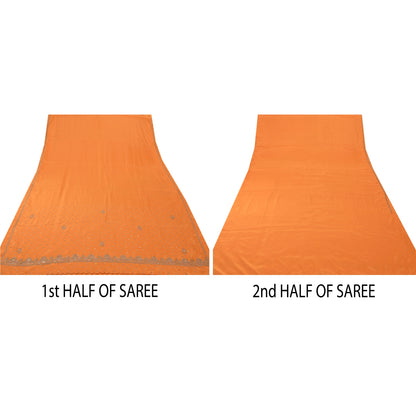 Санскрити Винтаж Антикварный Оранжевый Сари Искусство Шелк Ручная Вышивка Экологичная Ткань Премиум Сари