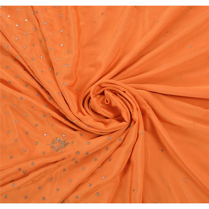 Санскрити Винтаж Антикварный Оранжевый Сари Искусство Шелк Ручная Вышивка Экологичная Ткань Премиум Сари