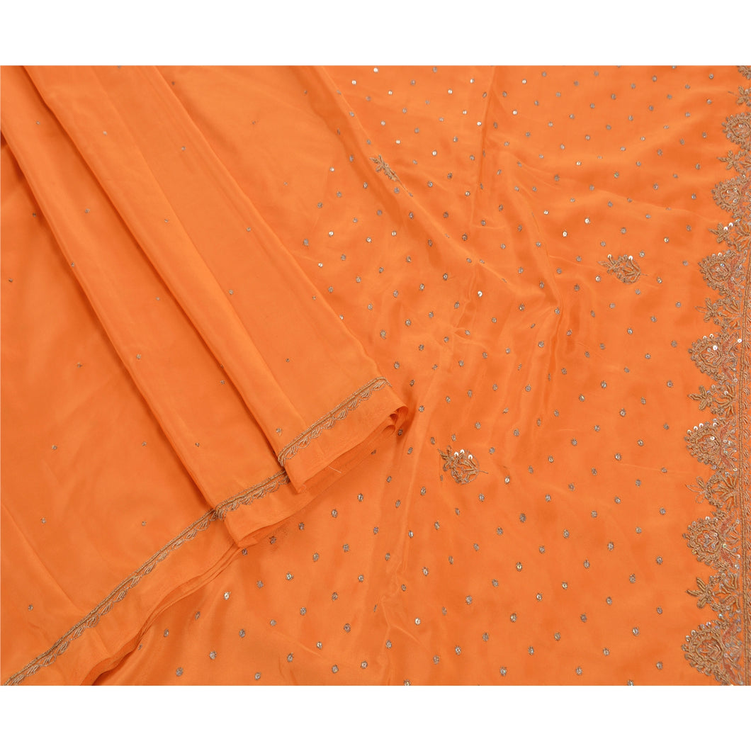 Sanskriti Antique Vintage Orange Saree Art Silk Hand Embroidery Fabric Premium Sari