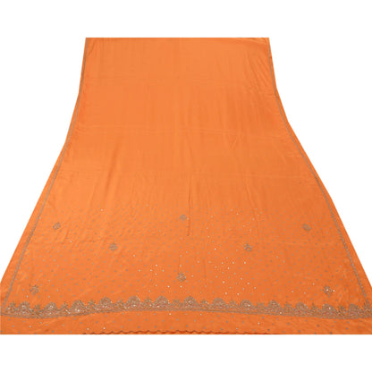 Санскрити Винтаж Антикварный Оранжевый Сари Искусство Шелк Ручная Вышивка Экологичная Ткань Премиум Сари