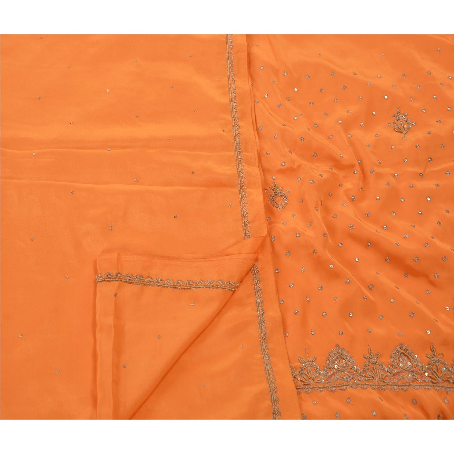 Санскрити Винтаж Антикварный Оранжевый Сари Искусство Шелк Ручная Вышивка Экологичная Ткань Премиум Сари