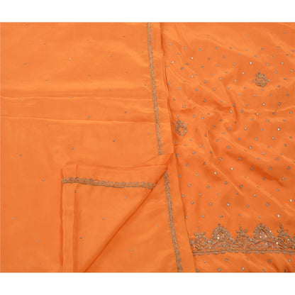 Санскрити Винтаж Антикварный Оранжевый Сари Искусство Шелк Ручная Вышивка Экологичная Ткань Премиум Сари