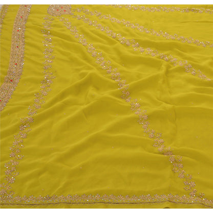 Sanskriti Vintage Indian Green Saree Georgette Hand Embroidery Craft Sustainable Fabric Premium Sari