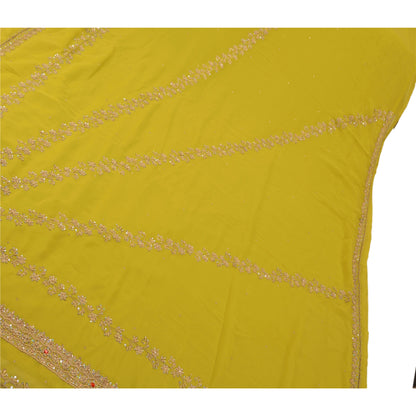 Sanskriti Vintage Indian Green Saree Georgette Hand Embroidery Craft Sustainable Fabric Premium Sari