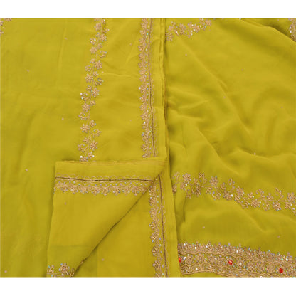 Sanskriti Vintage Indian Green Saree Georgette Hand Embroidery Craft Sustainable Fabric Premium Sari