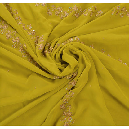 Sanskriti Vintage Indian Green Saree Georgette Hand Embroidery Craft Sustainable Fabric Premium Sari