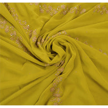Load image into Gallery viewer, Sanskriti Vintage Indian Green Saree Georgette Hand Embroidery Craft Fabric Premium Sari
