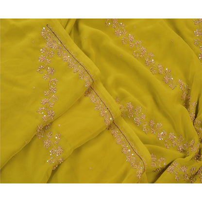 Sanskriti Vintage Indian Green Saree Georgette Hand Embroidery Craft Sustainable Fabric Premium Sari