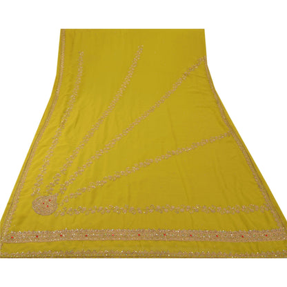 Sanskriti Vintage Indian Green Saree Georgette Hand Embroidery Craft Sustainable Fabric Premium Sari